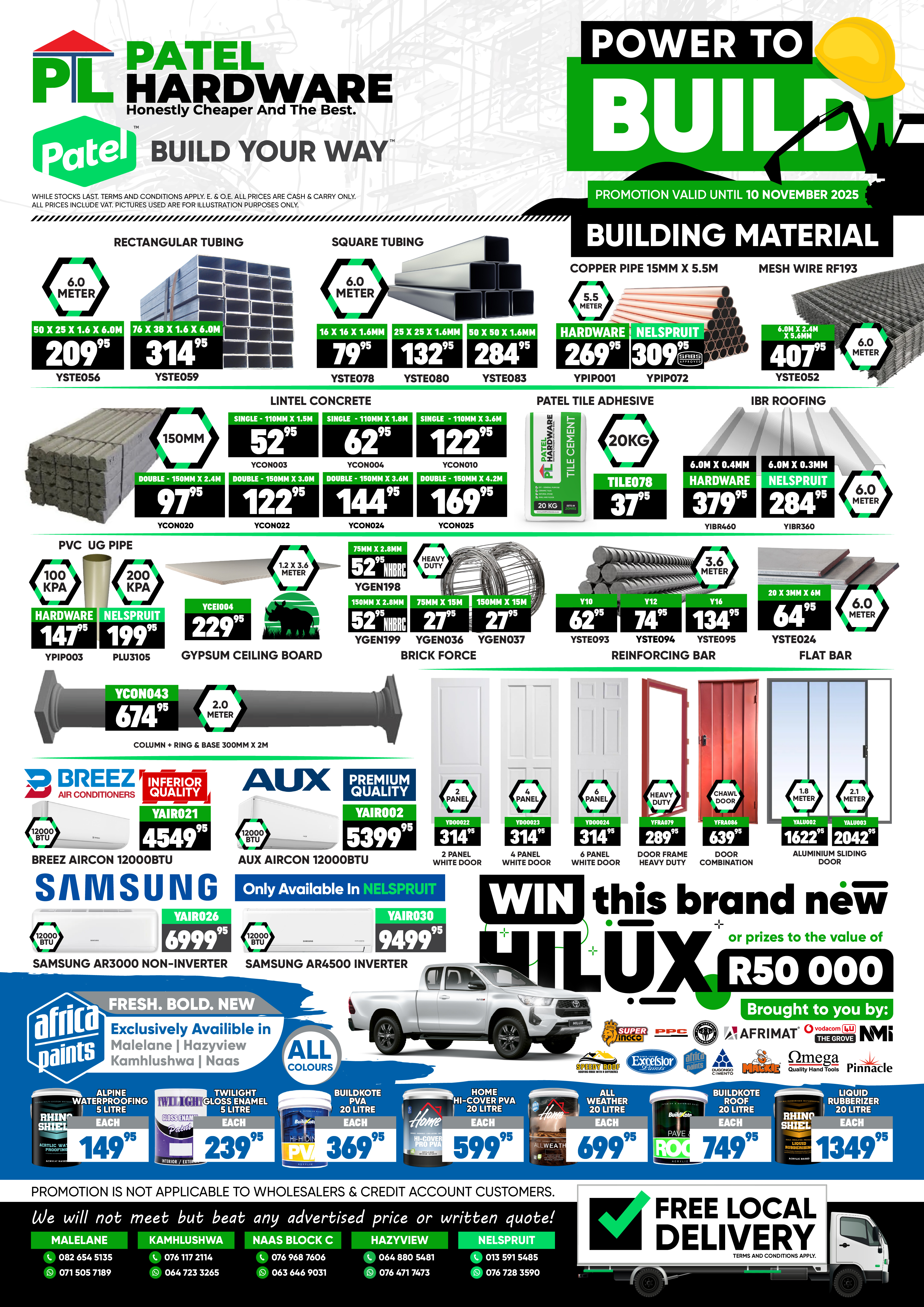 Patel Nelspruit & Hardware - Power to Build Promo - October 2025